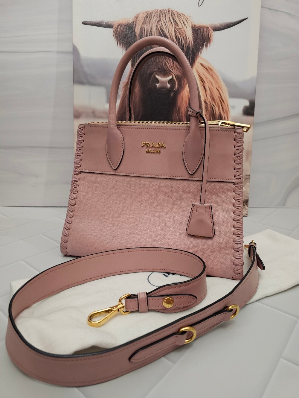 Prada Paradigm Saffiano Leather Tote Pink Authentic Crossbody Satchel - Picture 2 of 15